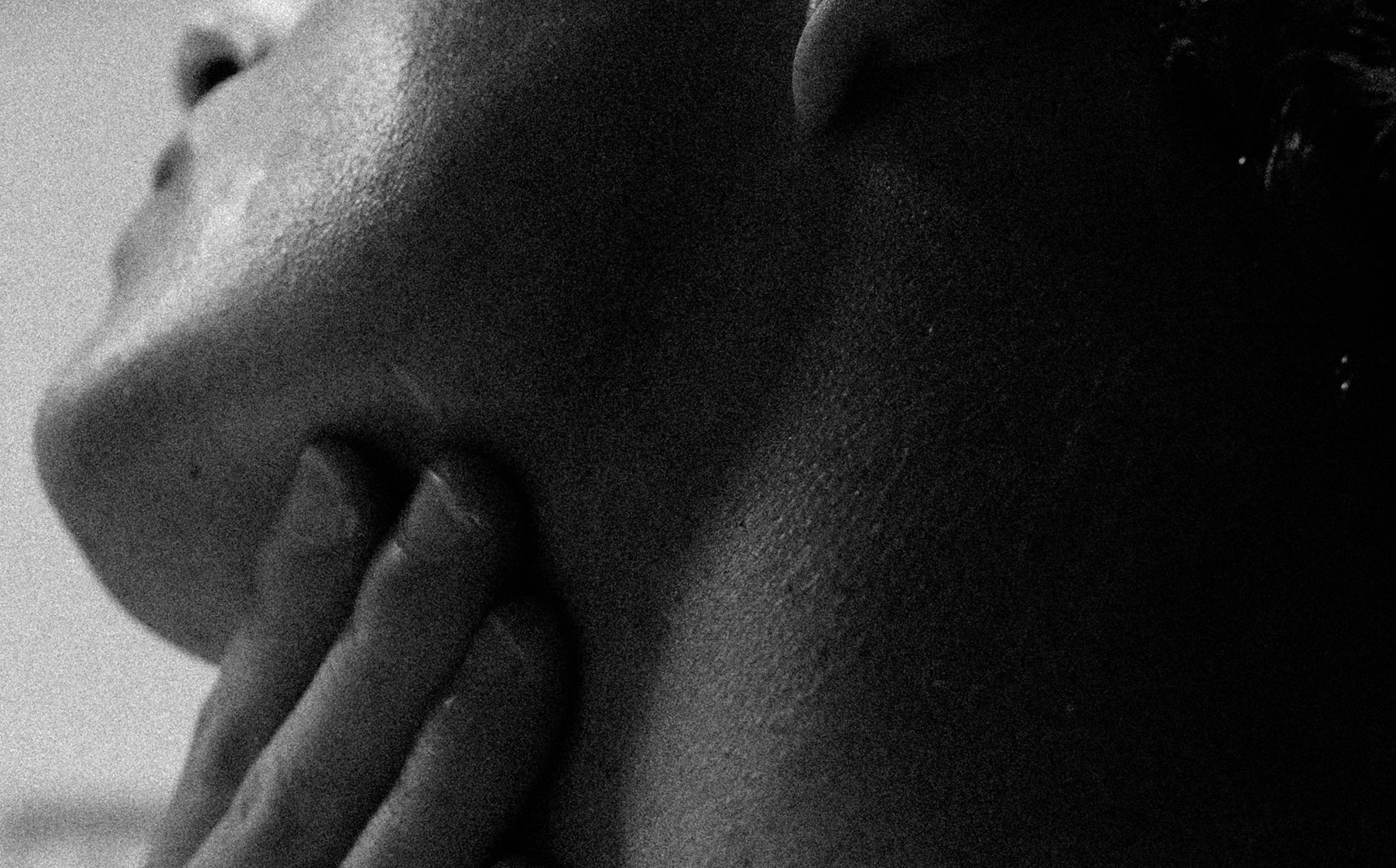 Dry skin texture visible along the neck and jaw before barrier repair