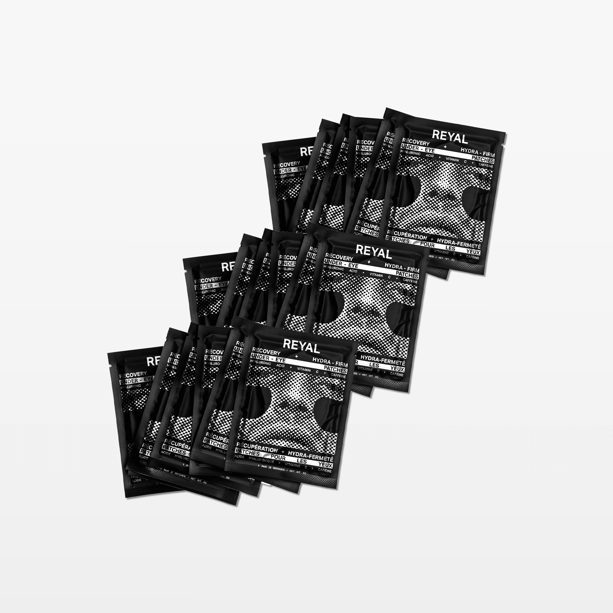 RECOVERY EYE PATCHES [18 PAIRS] packaging showcasing multiple eye patches for hydration and puffiness reduction.