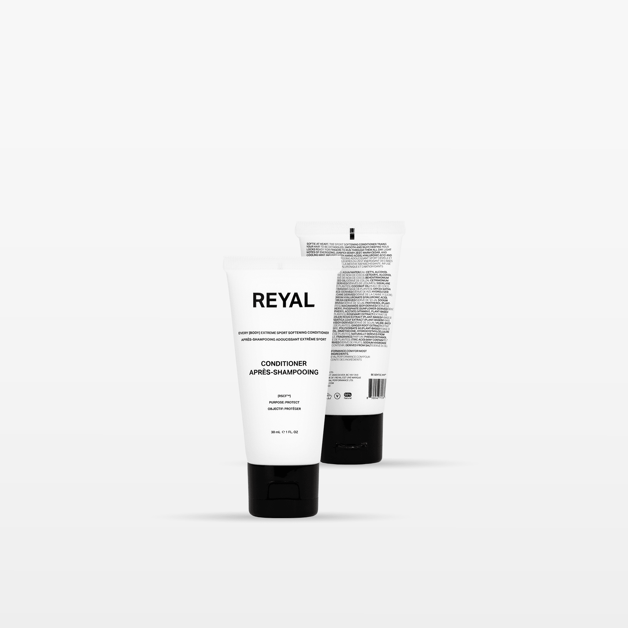SHOWER EXPERIENCE [TRAVEL] REYAL conditioner tubes for travel and gym bags, cruelty-free hair care.