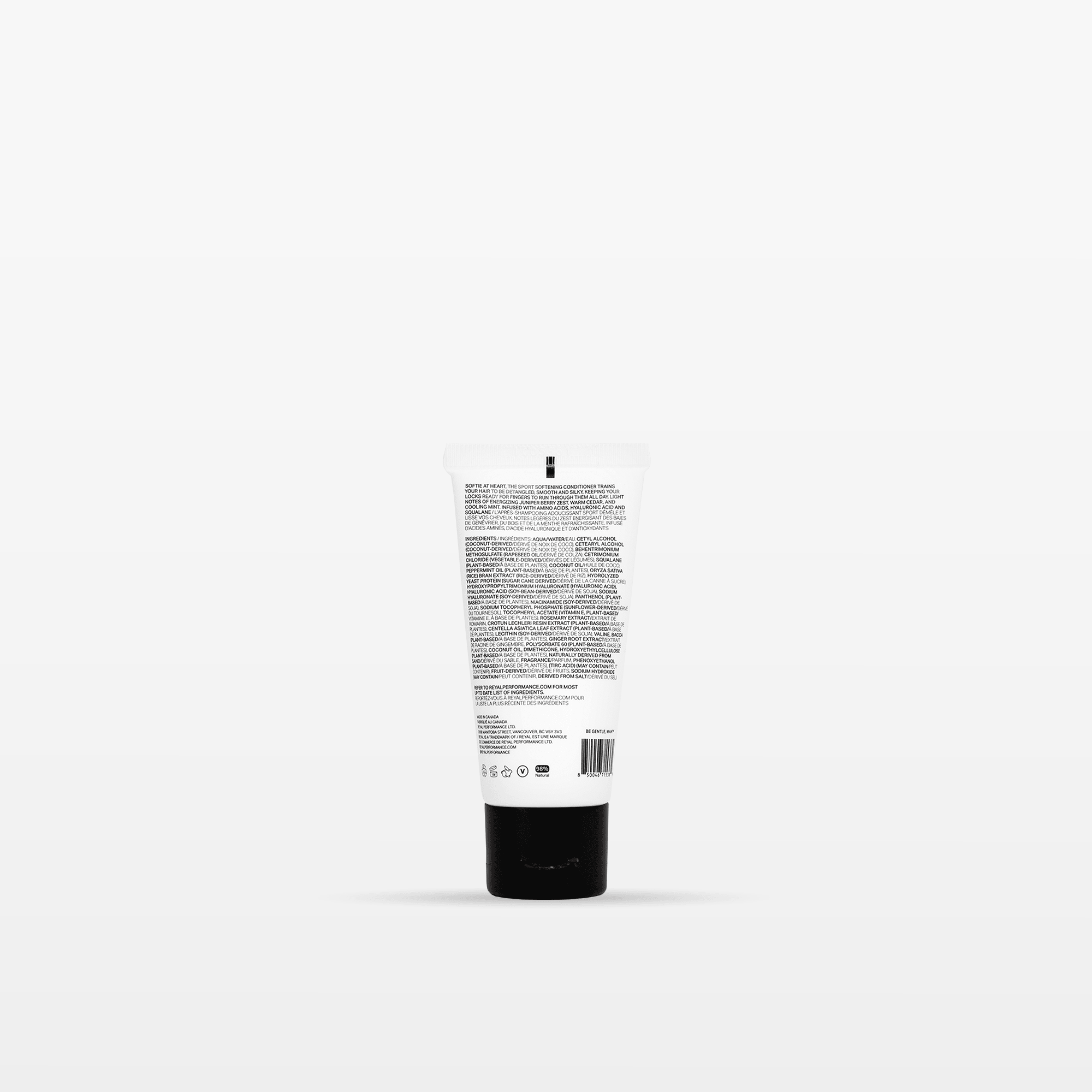 SOFTENING CONDITIONER [TRAVEL] tube showing product details and instructions for use.