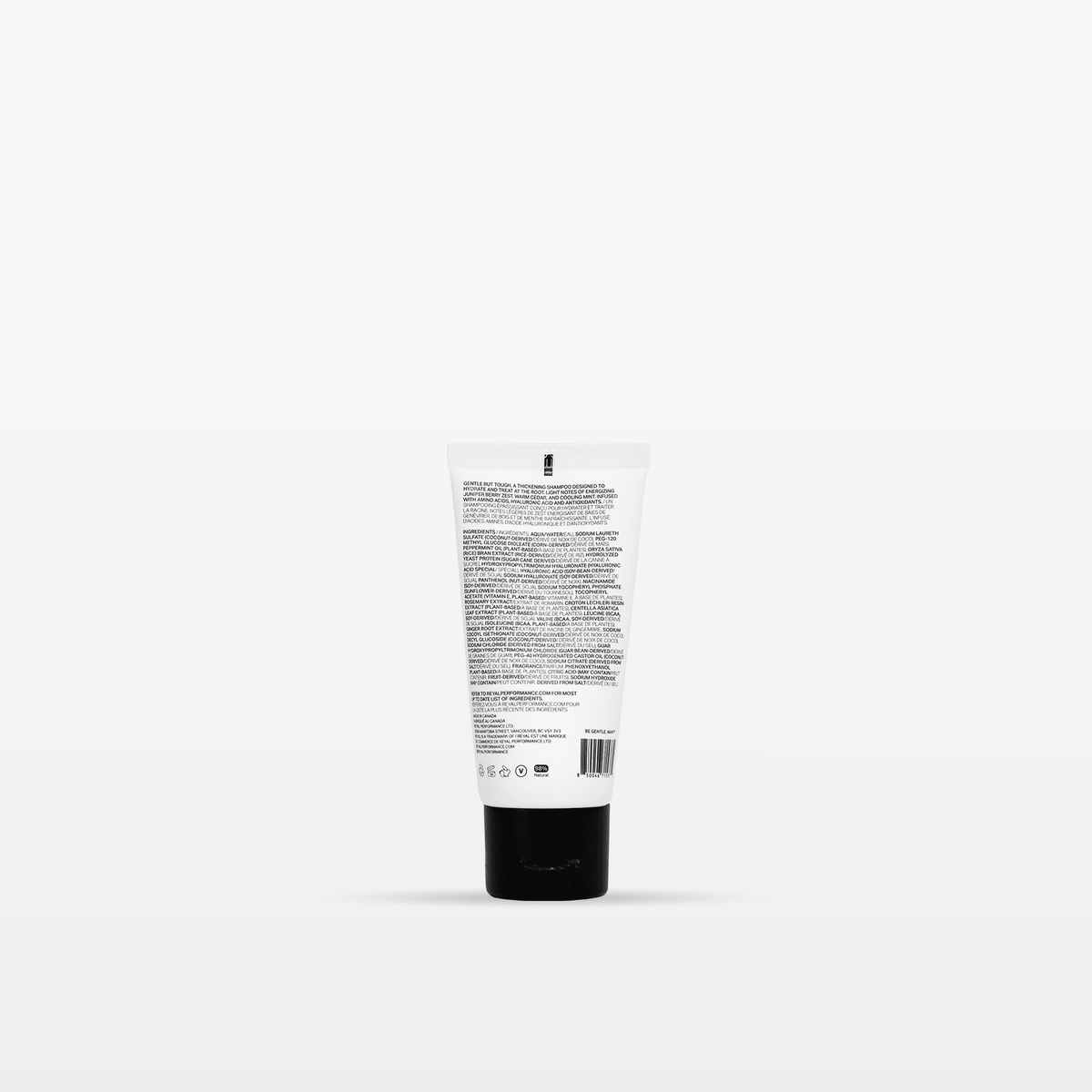 THICKENING SHAMPOO [TRAVEL] tube back view showcasing ingredients and packaging details.